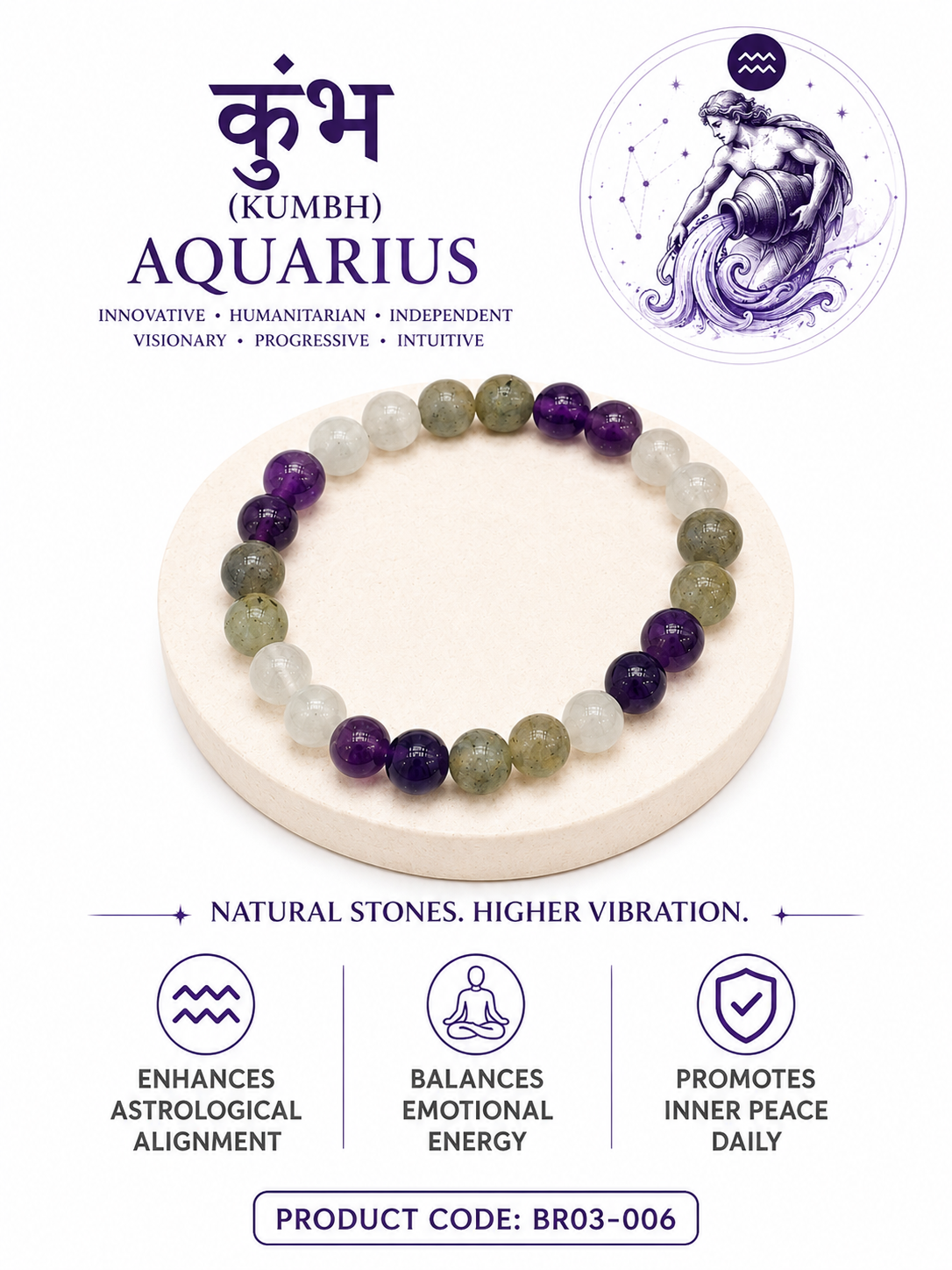 Aquarius (Kumbh Rashi) Crystal Bracelet