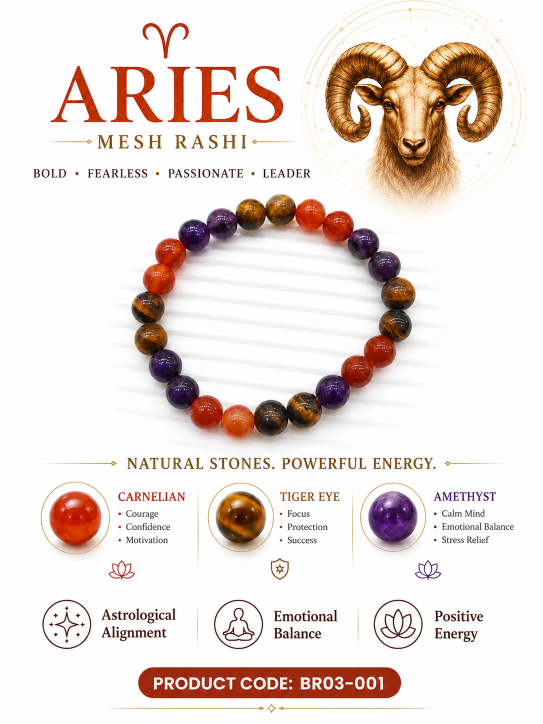 Aries (Mesh Rashi) Crystal Bracelet