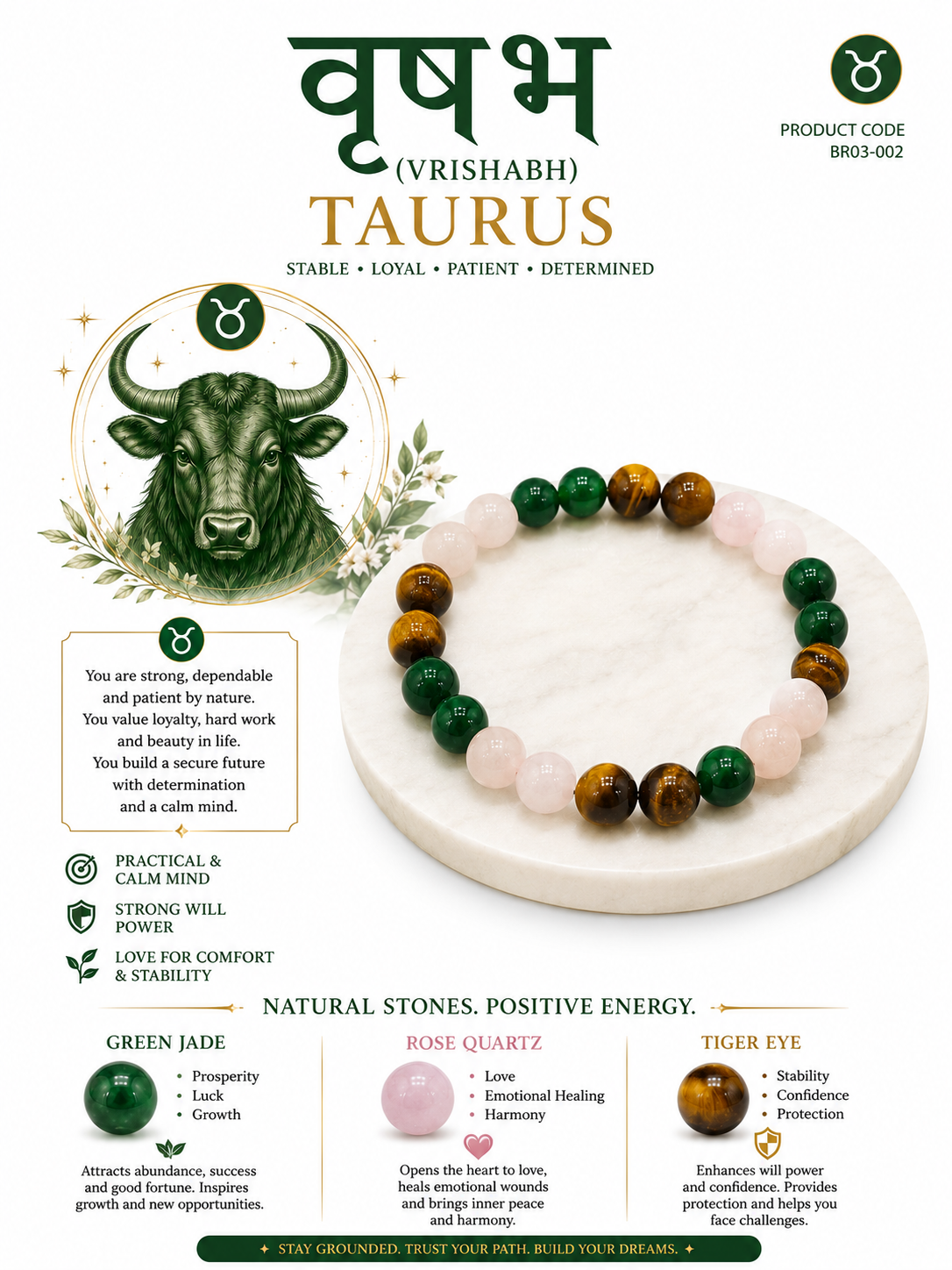 Taurus (Vrishabh Rashi) Crystal Bracelet
