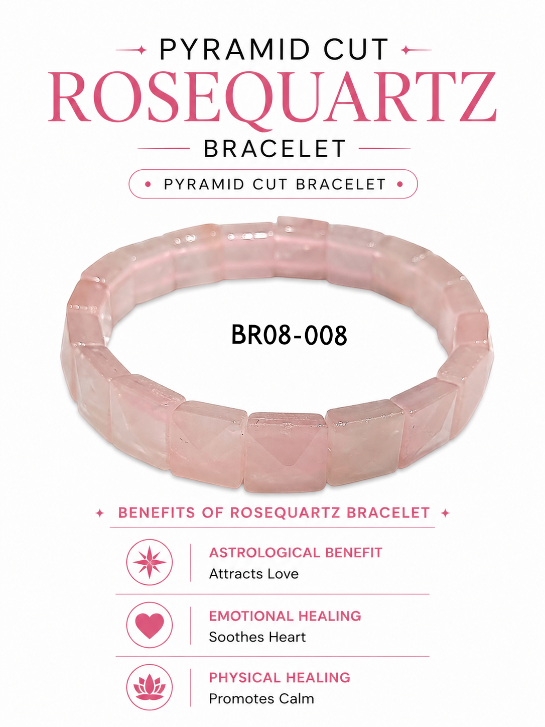 Rose Quartz Pyramid Cut Bracelet